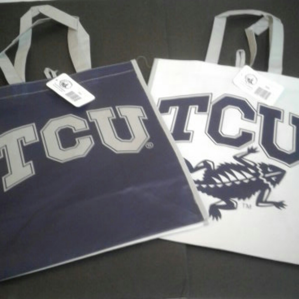 TCU  Horned Frogs Habitotes reusable shopping bags set of 2 NWT